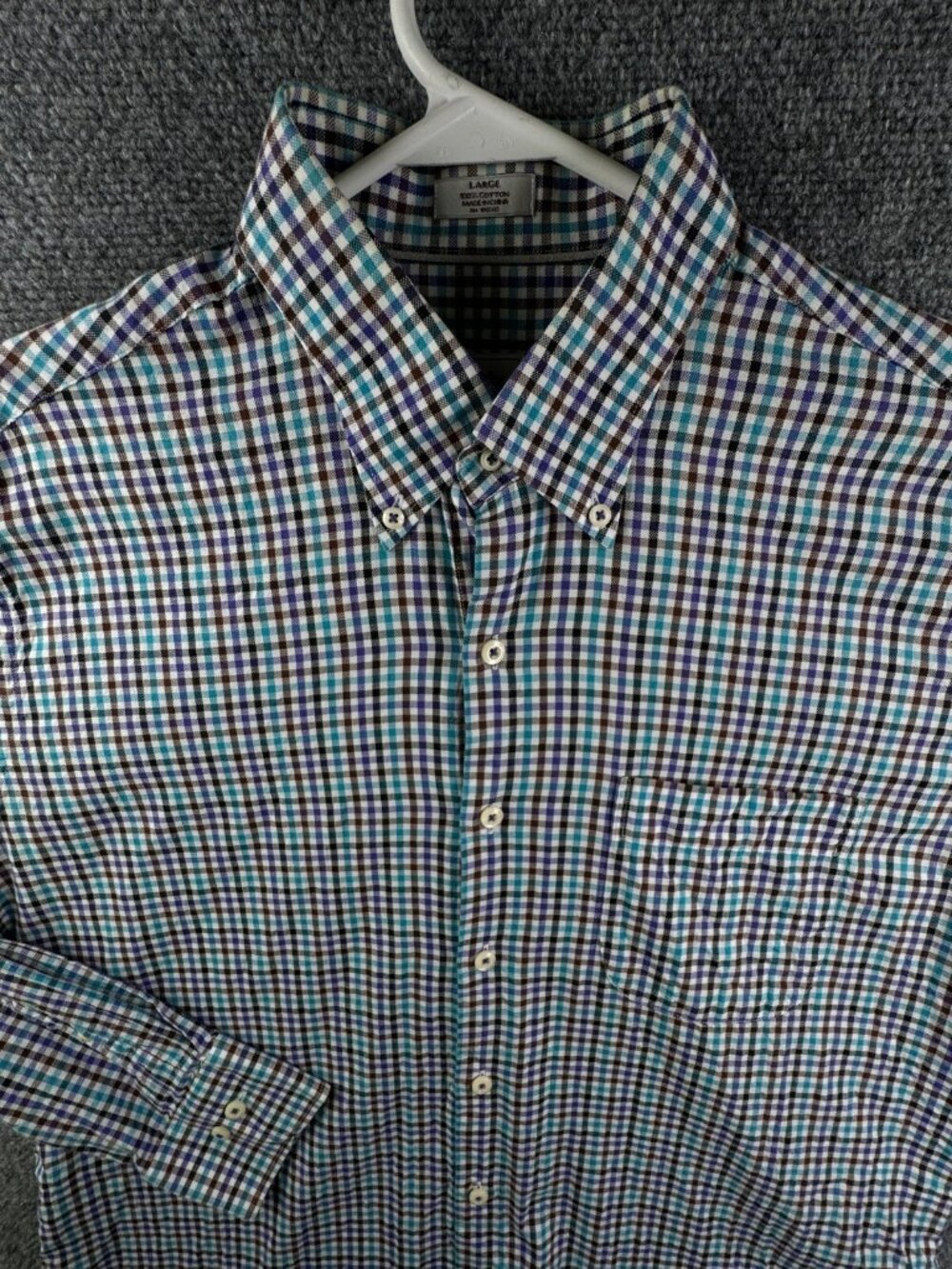 Peter Millar Shirt Men Large Long Sleeve Button Up Shirt Colorful Check Cotton